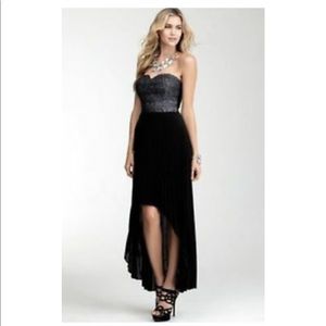 Bebe Bustier Sequined High Low Pleated Dress